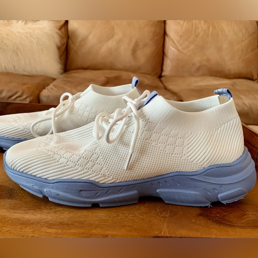 White Stretch Knit Sneakers